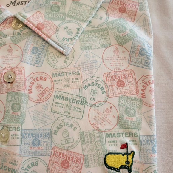 NWT Masters Augusta National White Badge Print Performance Tech PGA Golf Polo - Picture 3 of 6